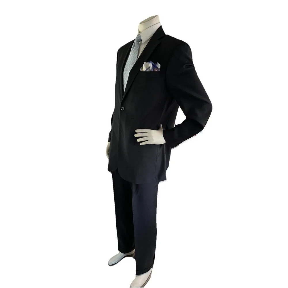 Geoffrey Beene Mens Suit Jacket Pants Black 100% Wool 46L 36x31